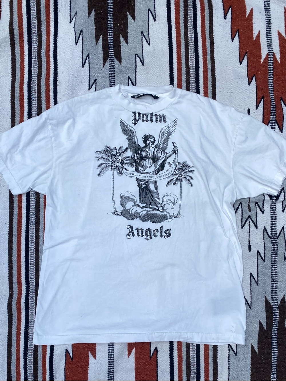 Palm Angels White Tee with Black Angel Graphic